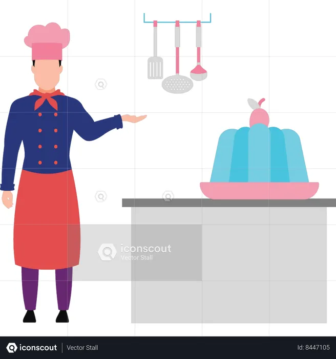 Chef pointing at jelly  Illustration