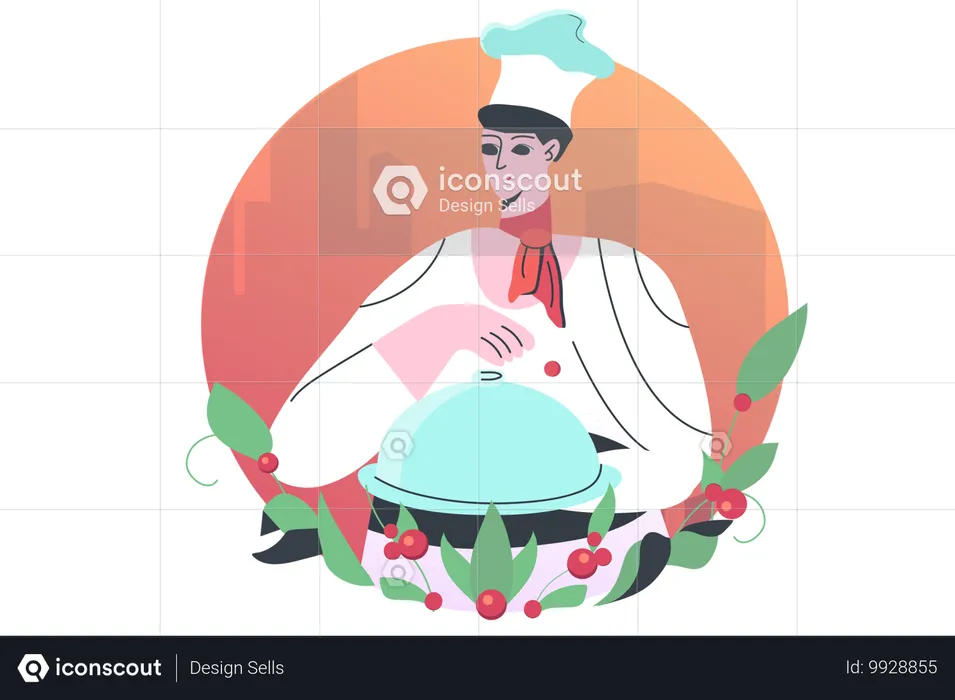 Chef prepares new dish in hotel  Illustration