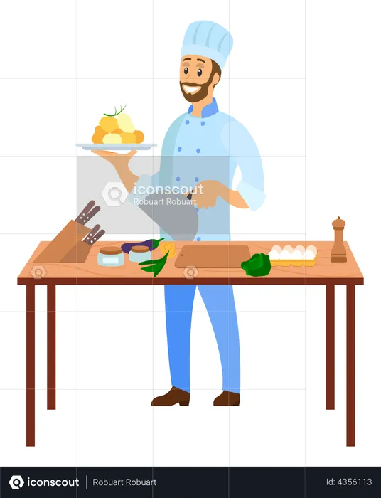 Chef preparing dish  Illustration
