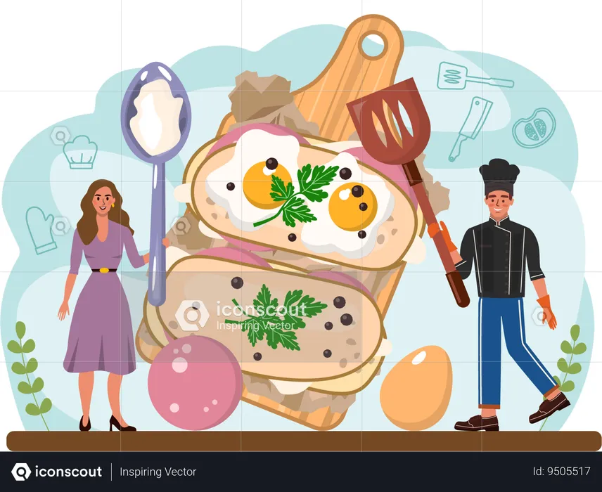 Chef preparing egg omelet  Illustration