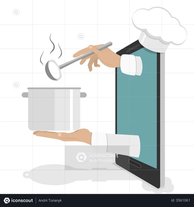 Chef preparing food for online order  Illustration