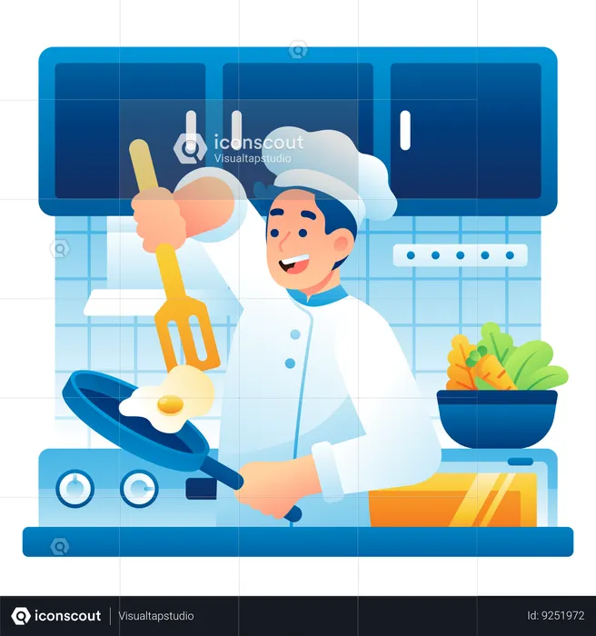 Chef preparing food in kitchen  Illustration