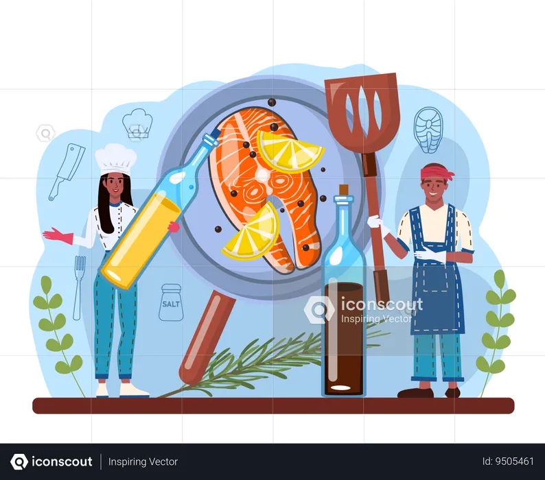 Chef preparing grilled meat  Illustration