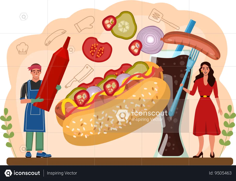 Chef preparing hamburger  Illustration