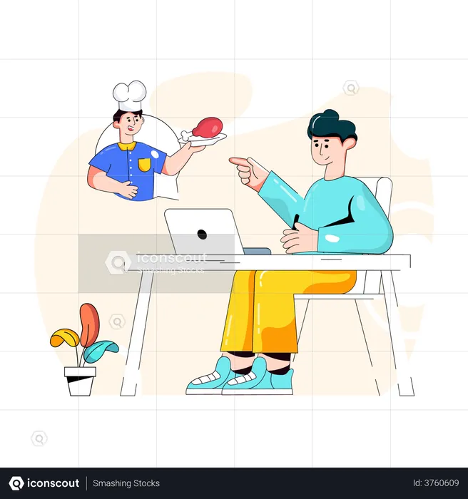 Chef preparing meal and delivering it  Illustration