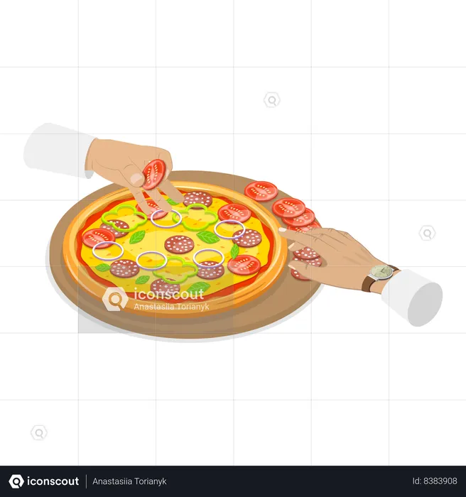 Chef preparing pizza for guest  Illustration