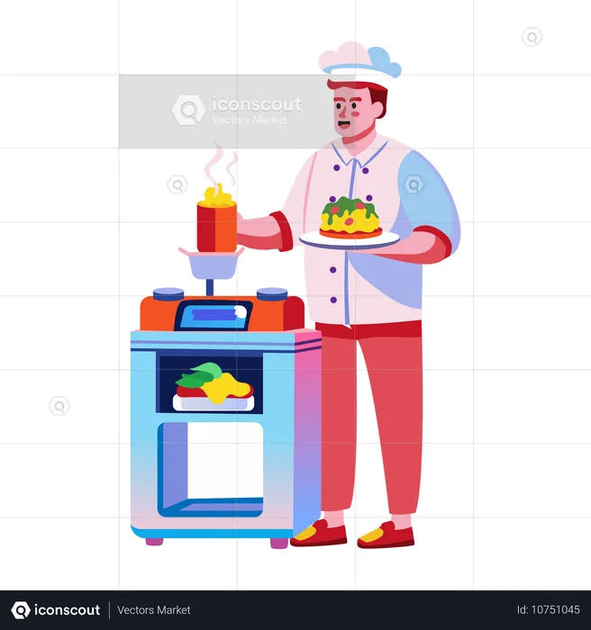 음식을 선보이는 셰프  일러스트레이션