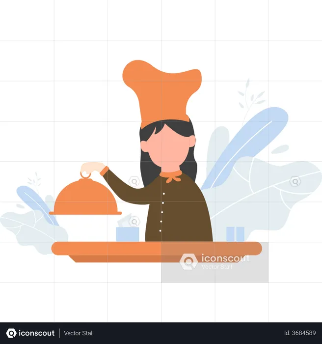 Chef serving food  Illustration
