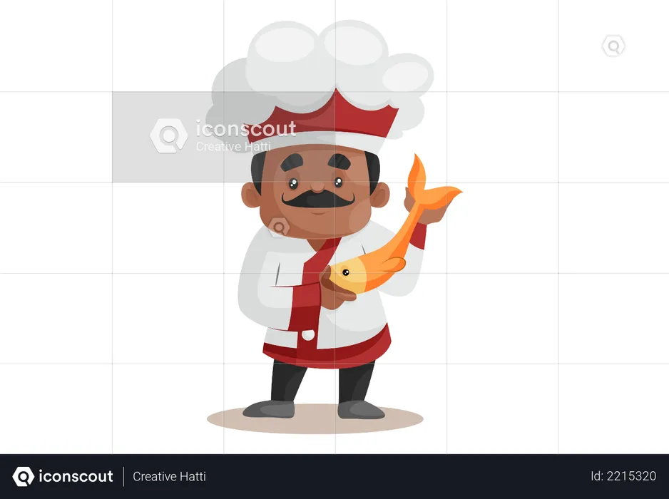 Chef Showing Fish For New Recipe  Illustration