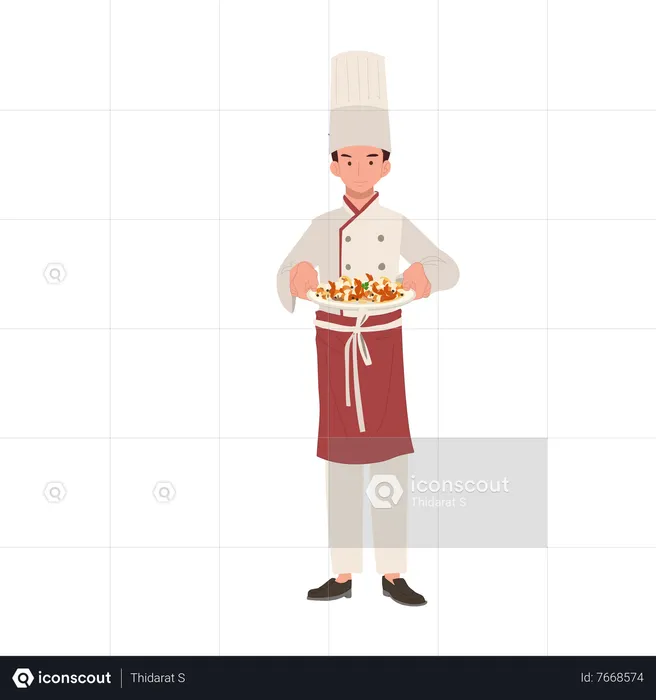 Chef masculino sirviendo comida deliciosa  Ilustración