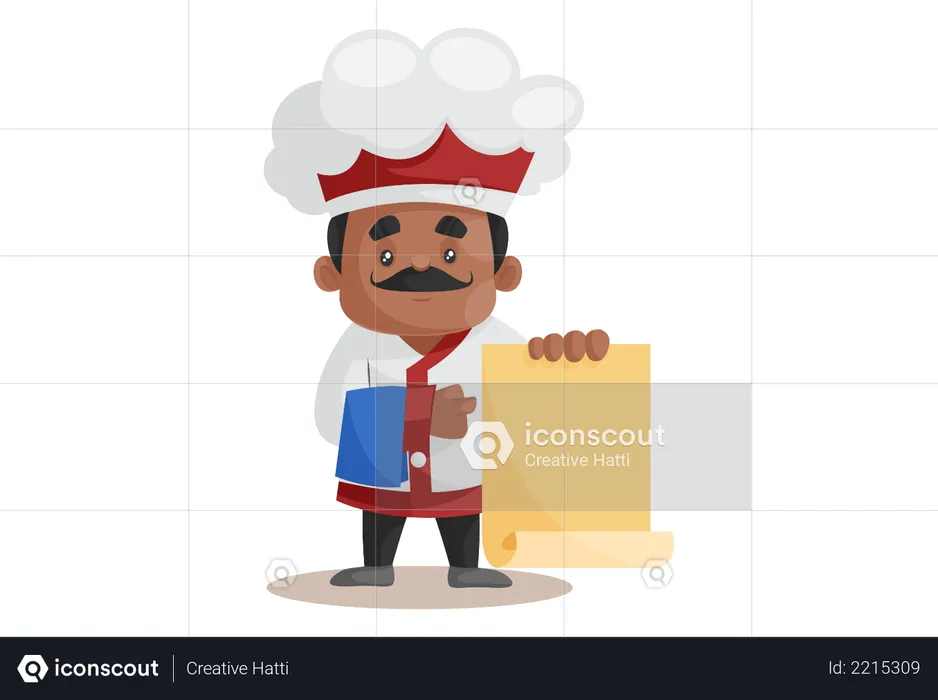 Chef standing with Recipe Menu  Illustration