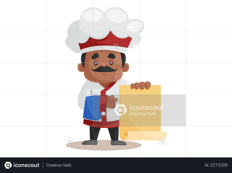 Chef standing with Recipe Menu Illustration