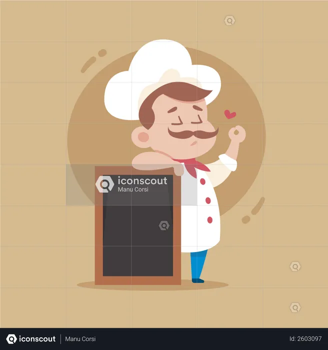 Chef With Empty Menu Board  Illustration