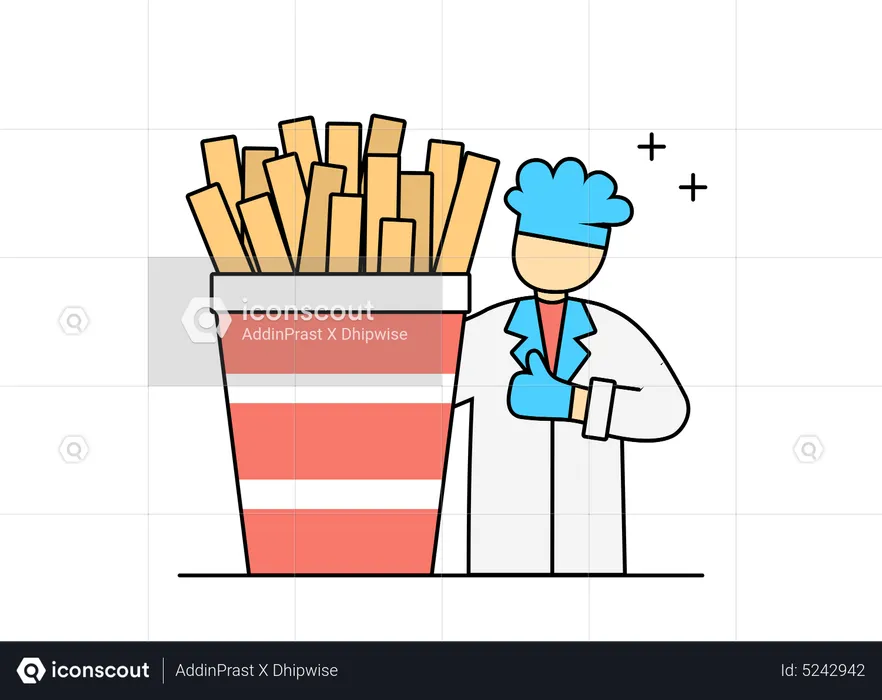 Chef with French fries  Illustration