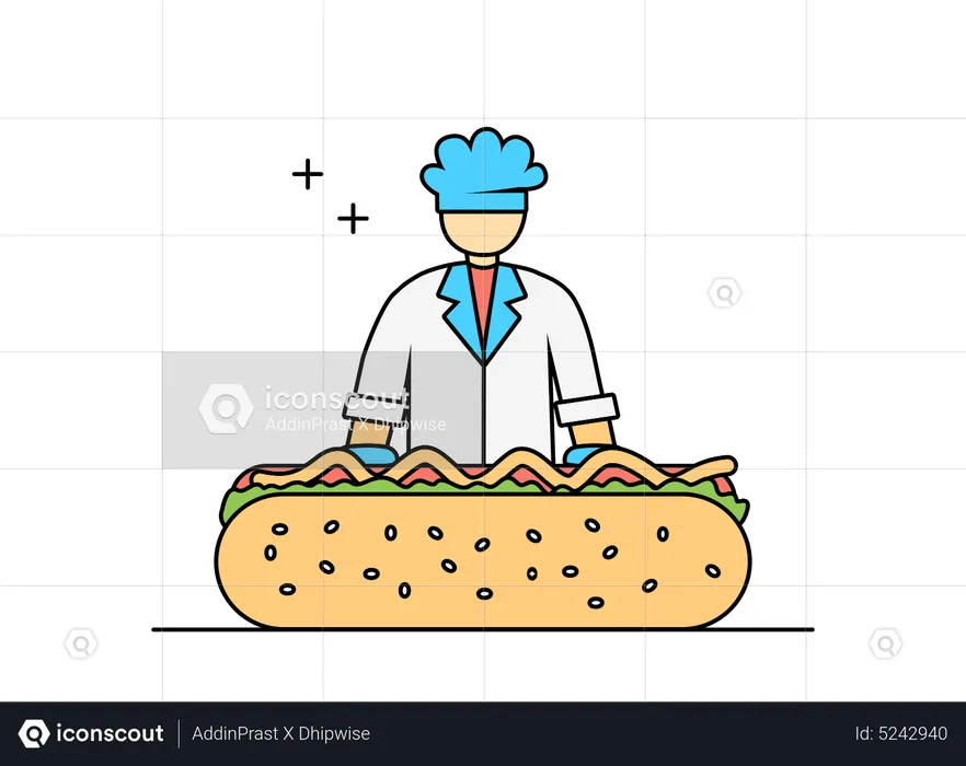Chef with hot dog  Illustration
