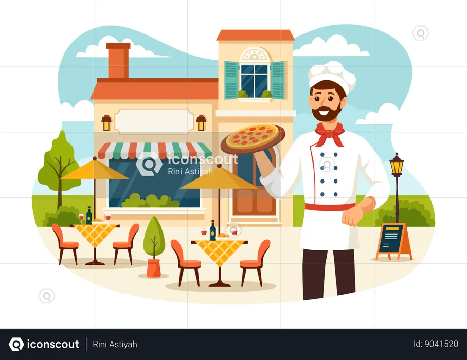 Chef with Italian Food  Illustration