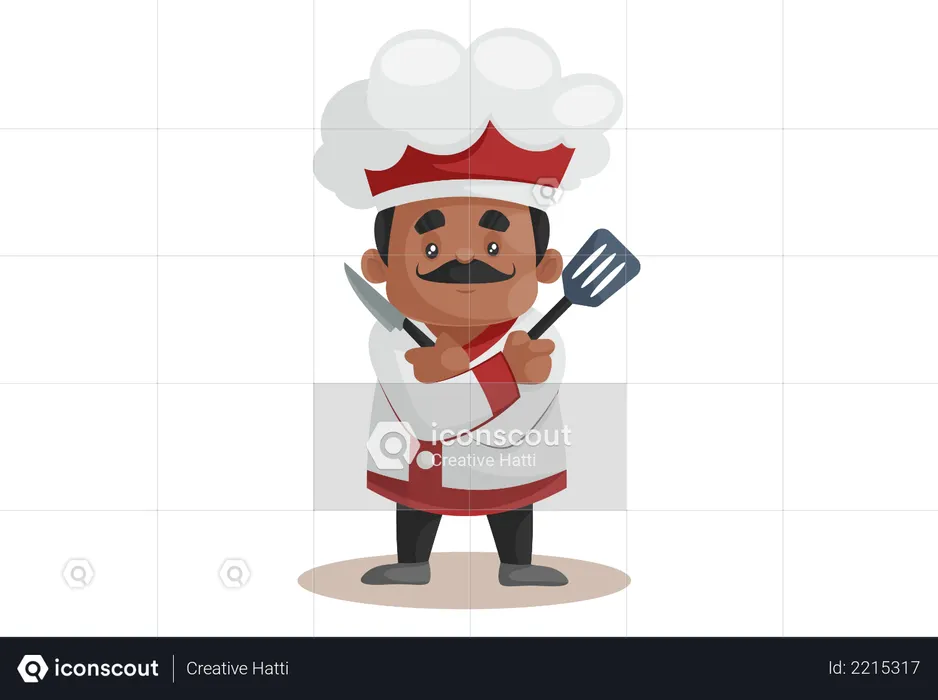 Chef with Kitchen Equipment  Illustration