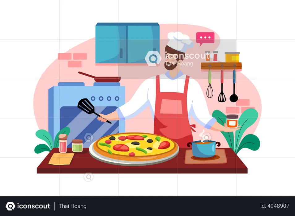 Chefs baking pizza  Illustration