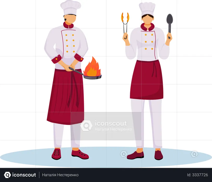 Chefs de hotel fazendo prato  Ilustração