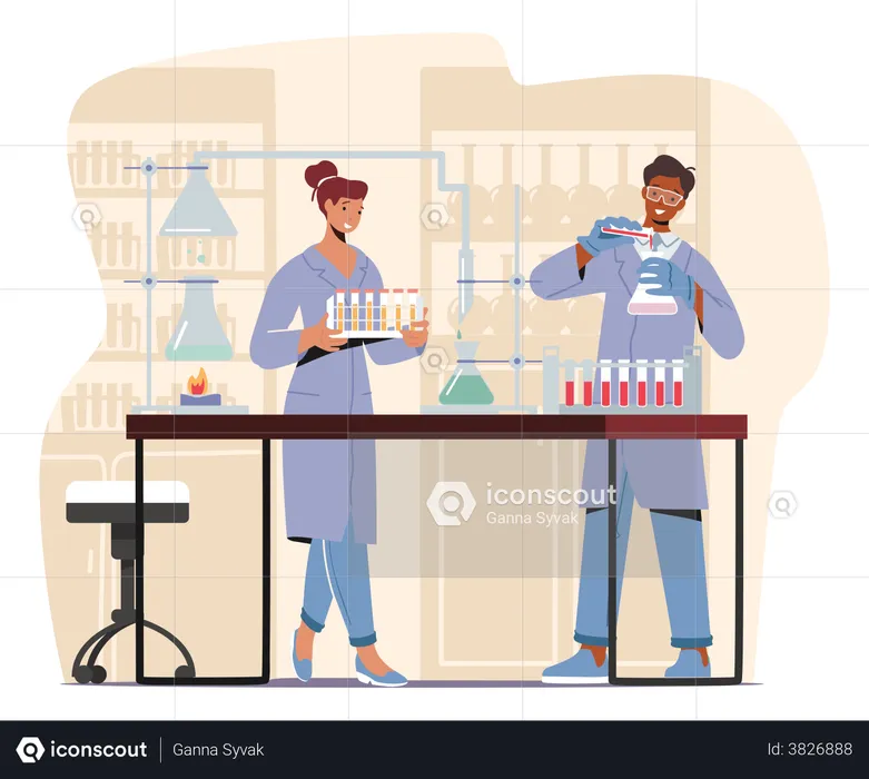 Chemical Experiment And Scientific Research In Science Lab  Illustration