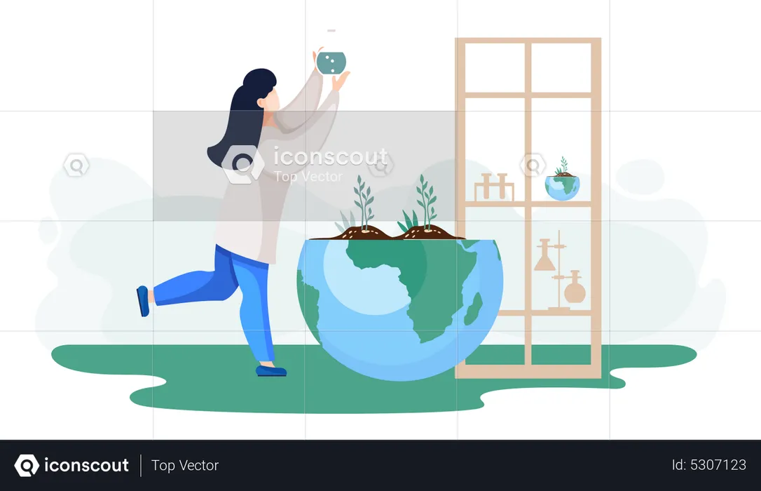 Chemical researcher with flask explore ecology  Illustration