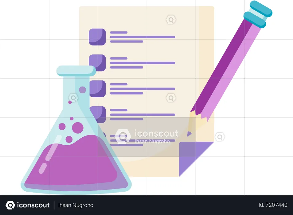 Chemical test tubes and report sheets  Illustration