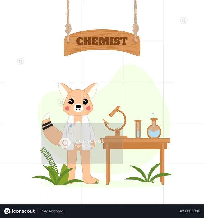 Chemist fox research at chemical lab  Illustration