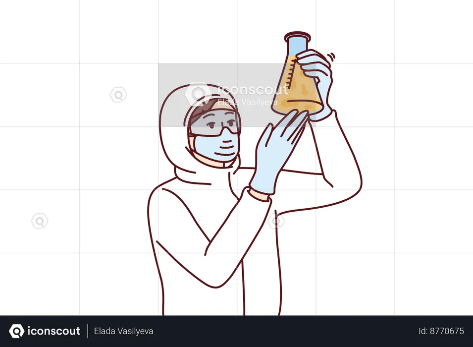 Chemist laboratory assistant holds test tube  Illustration