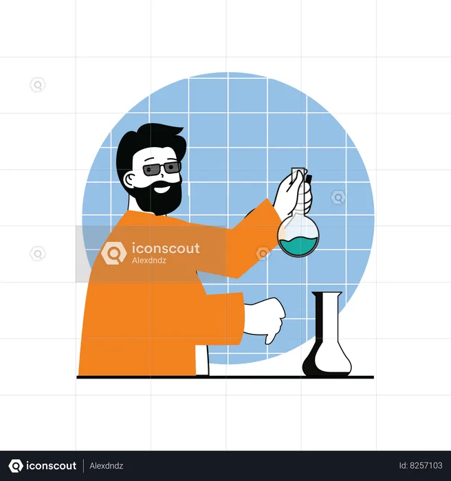 Chemistry faculty showing demonstration of experiment to students  Illustration