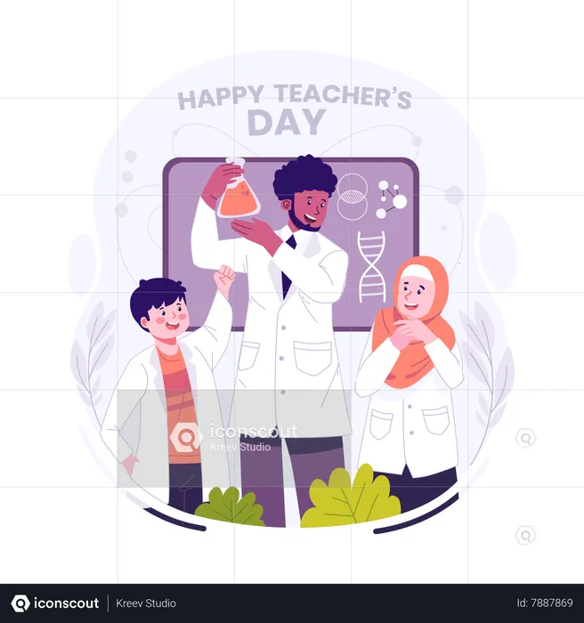 Chemistry teacher celebrating teachers day with students  Illustration