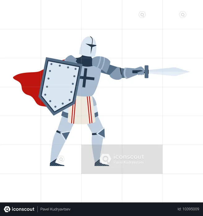 Chevalier médiéval ou cavalier en armure avec épée  Illustration