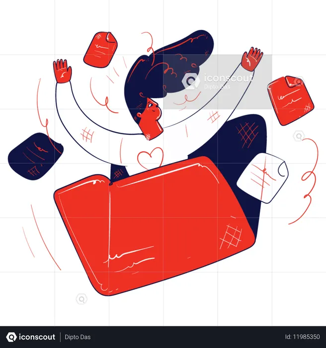 Chica almacenando datos en una carpeta  Ilustración