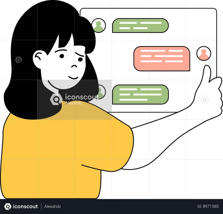 Chica analizando la respuesta del cliente  Ilustración