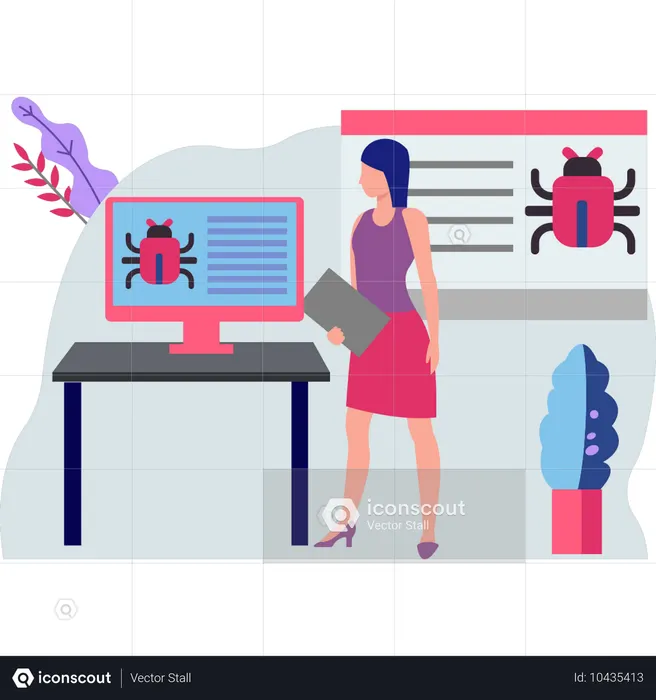 Chica busca lista de virus  Ilustración