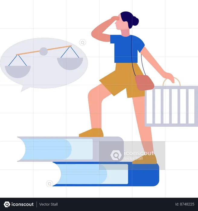 Chica buscando equilibrio empresarial  Ilustración