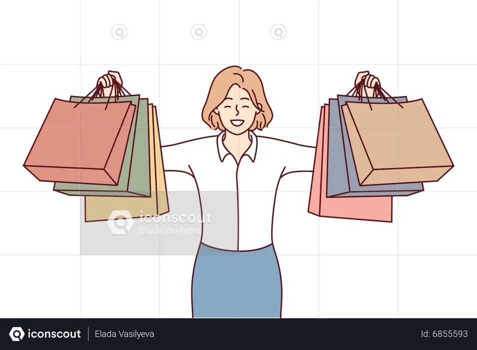 Chica con bolsas de compras  Ilustración