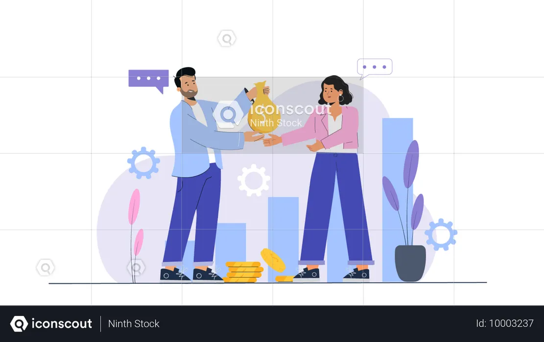 Chica con dinero de préstamo  Ilustración