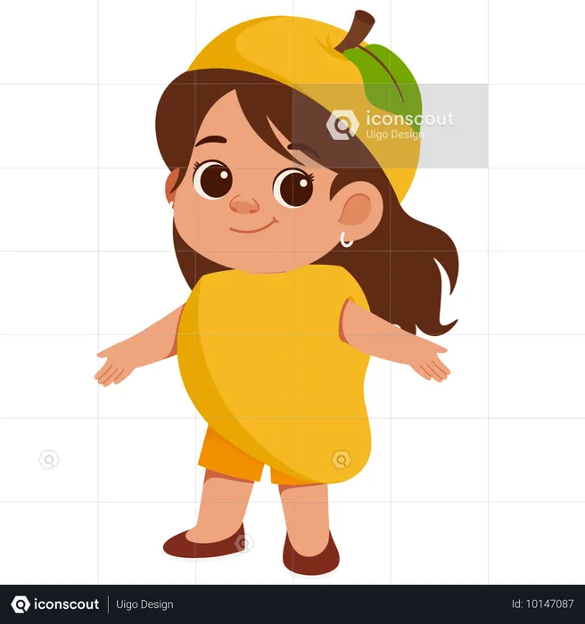 Chica disfrazada de mango  Ilustración