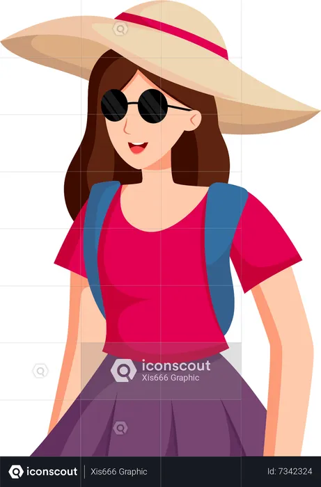 Chica con gafas de sol viajando  Ilustración