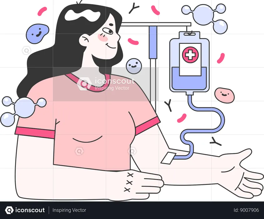 Chica con goteo intravenoso  Ilustración