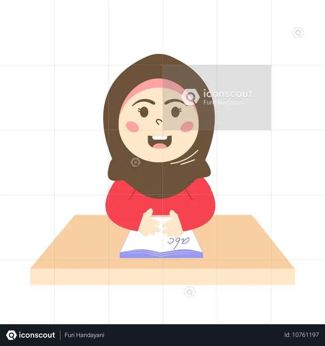 Chica con hijab estudiando inglés  Ilustración