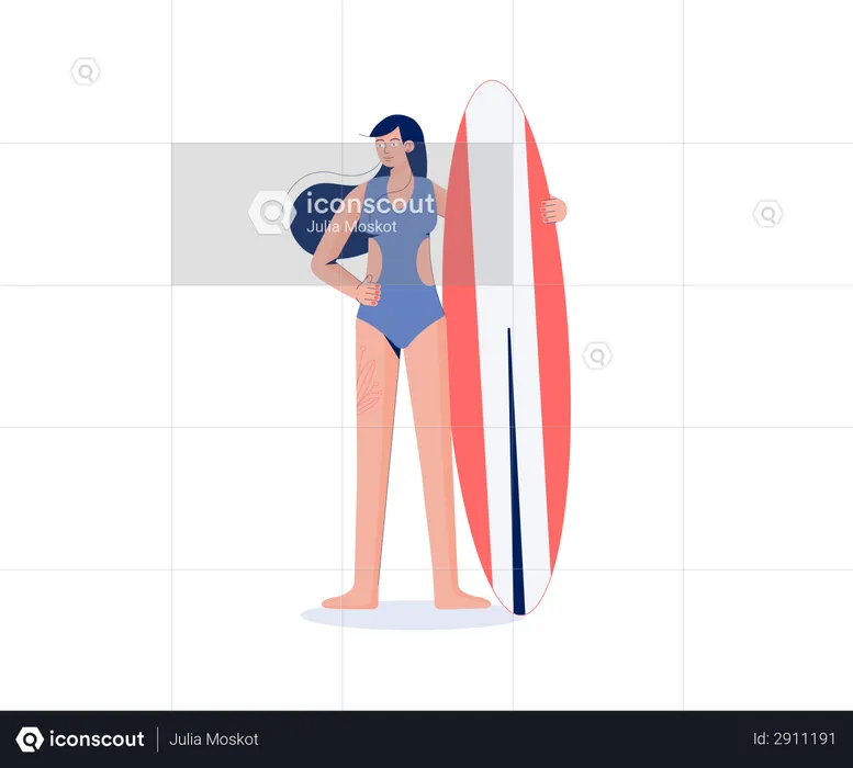 Chica con tabla de surf  Ilustración