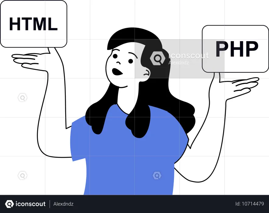 Chica contando sobre codificación html  Ilustración