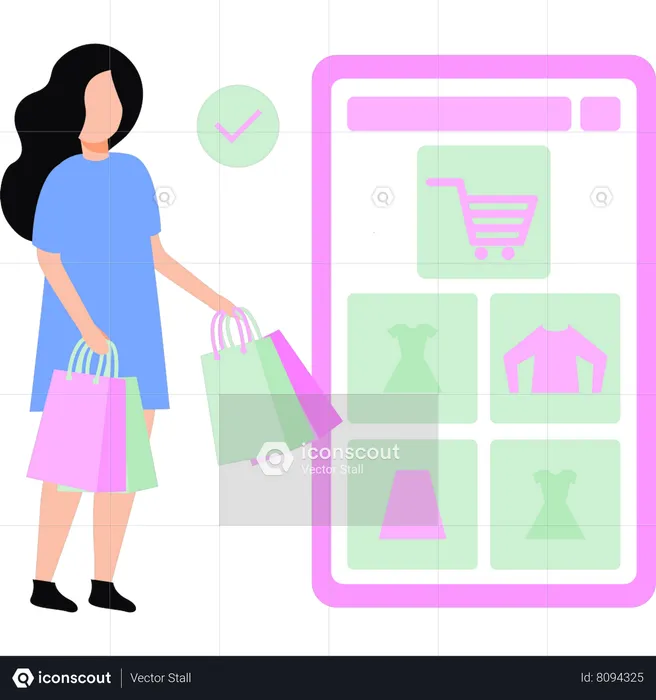 Chica de compras en línea  Ilustración