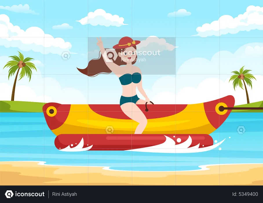 La muchacha disfruta del jet ski del banana boat  Illustration