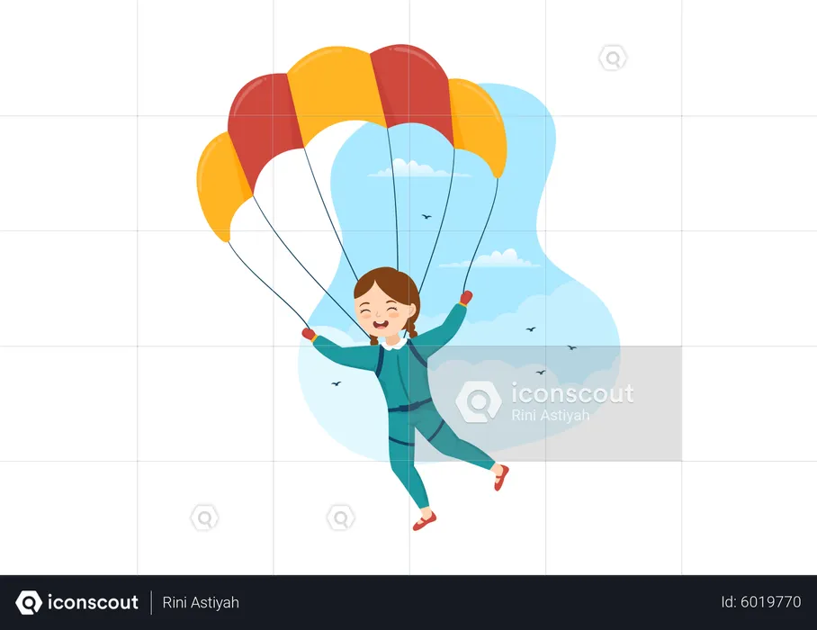 Chica disfrutando del paracaidismo  Ilustración