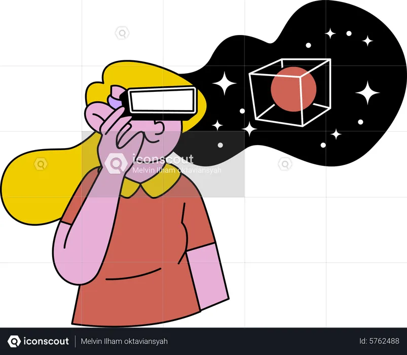 Niña disfrutando del espacio vr  Ilustración