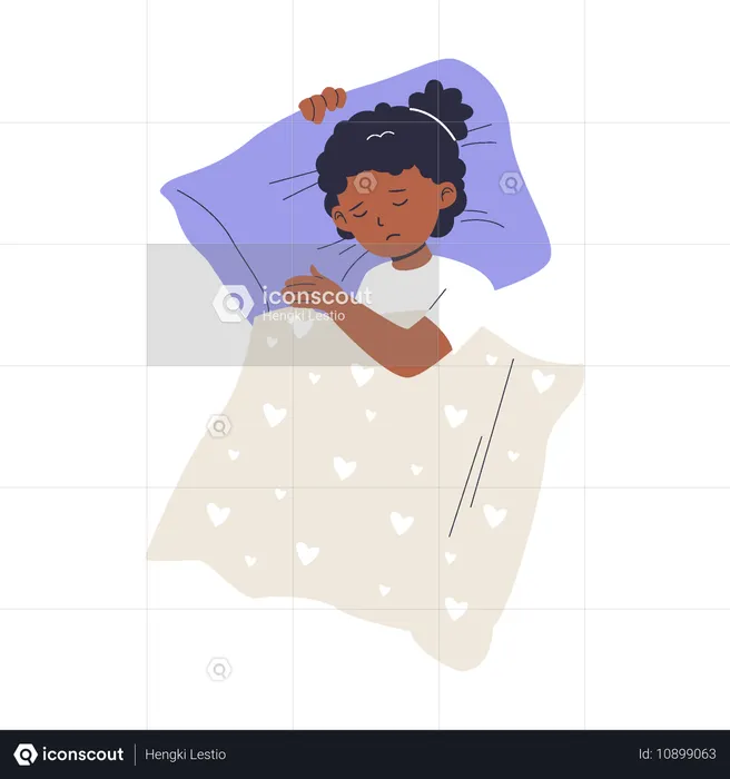 Niña durmiendo en la cama  Ilustración