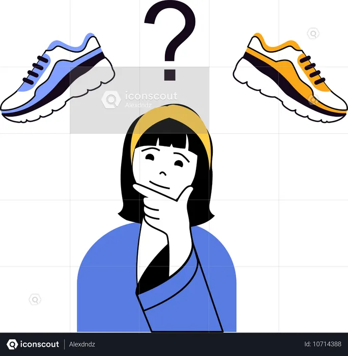 Chica eligiendo zapatillas de gimnasia  Ilustración