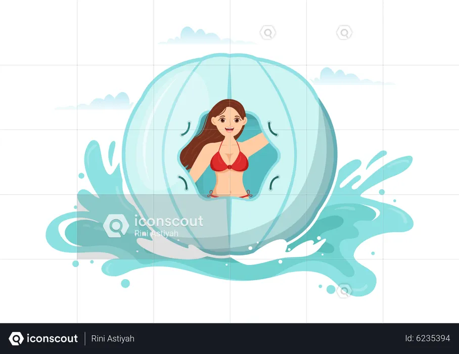 Vestida de bikini sentada dentro de la bola Zorb  Ilustración